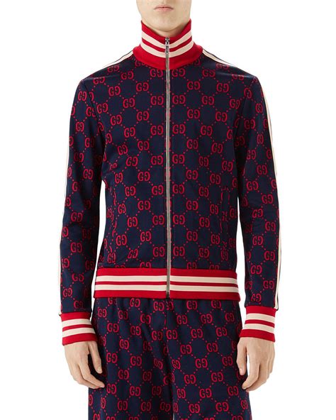 red gucci jacket with blue trim|Gucci gg print jacket men's.